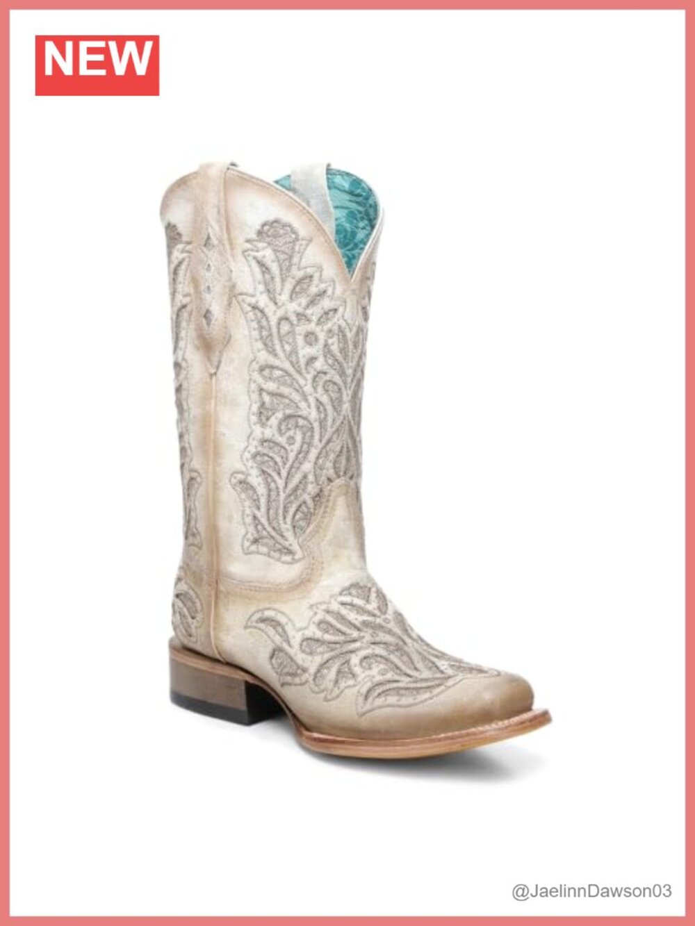 White Cowhide Leather Western Boot Square Toe 11 Inch Shaft